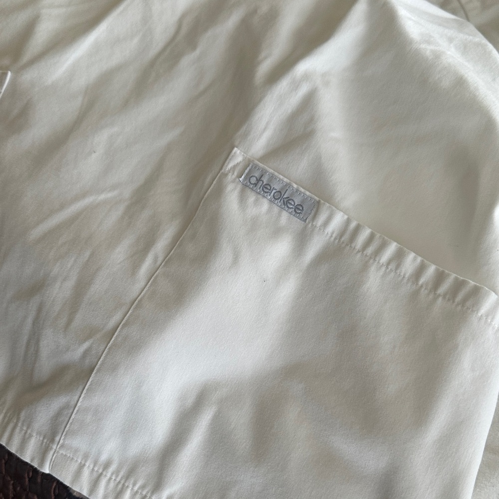 Cherokee White Women's Blouse with neckline detail & 2 pair of scrub pants FREE! - Picture 14 of 16
